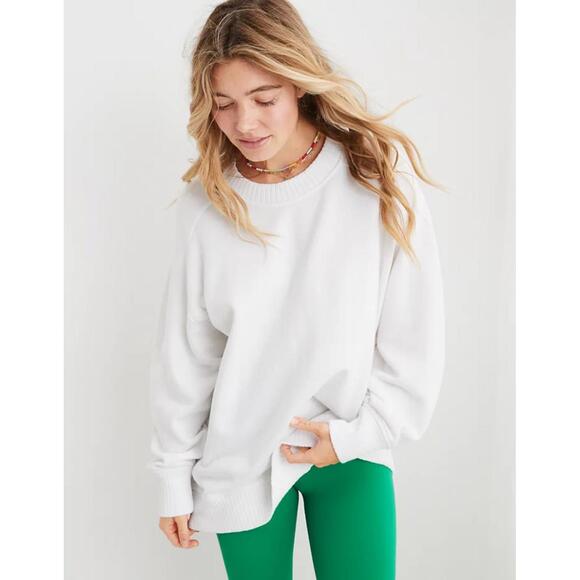 aerie Sweaters - Aerie Down To Earth White Crew Neck Oversized Sweatshirt- Size Large